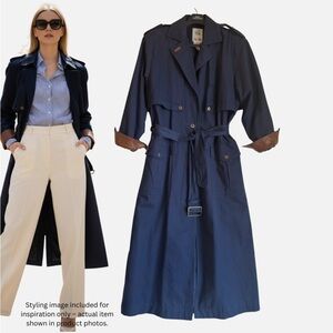Vtg Together! Women's Military Trench Coat Long Duster Spy Coat Oversized 6 Blue